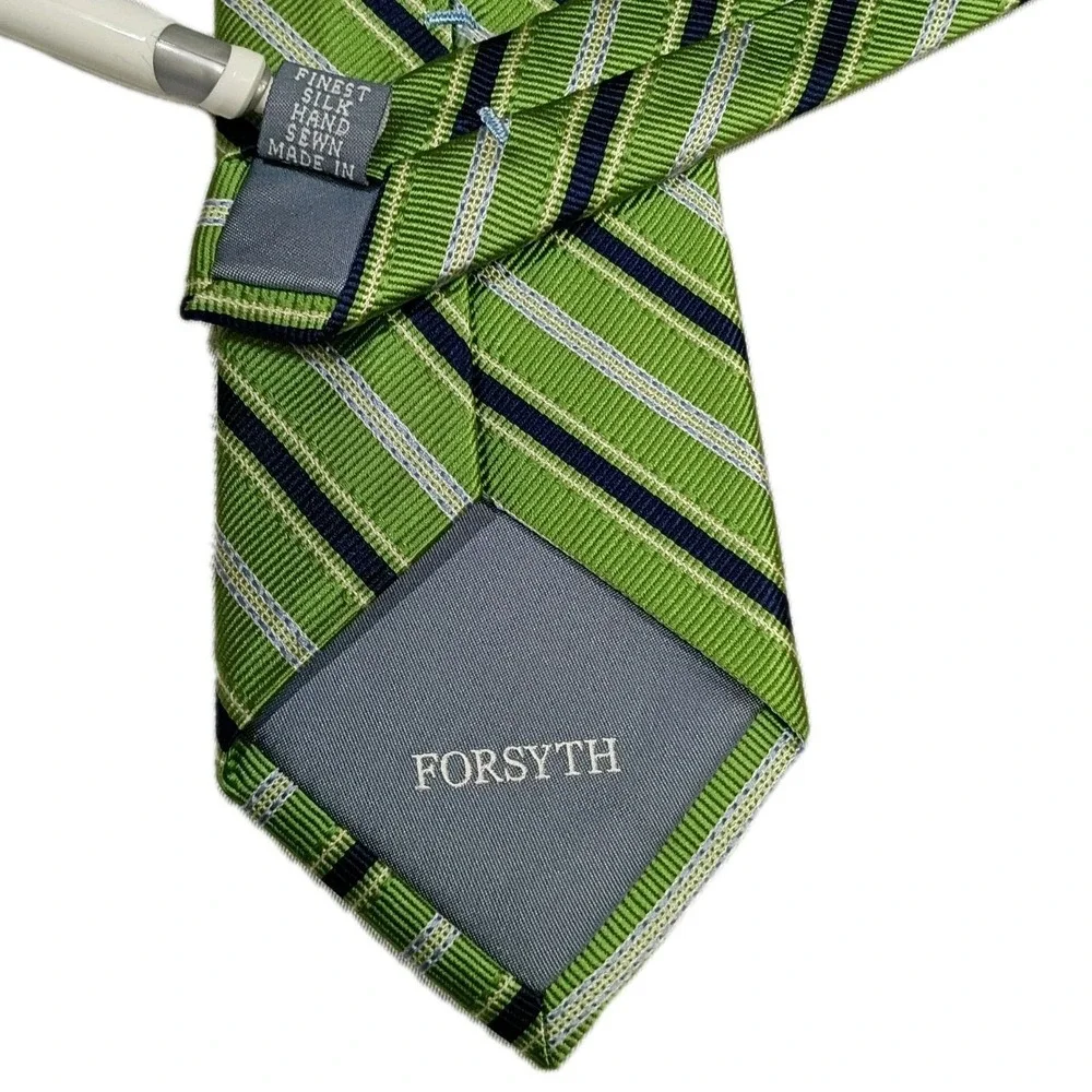 Forsyth Men's Silk‎ Tie Green Navy Striped Preppy Academia University Office